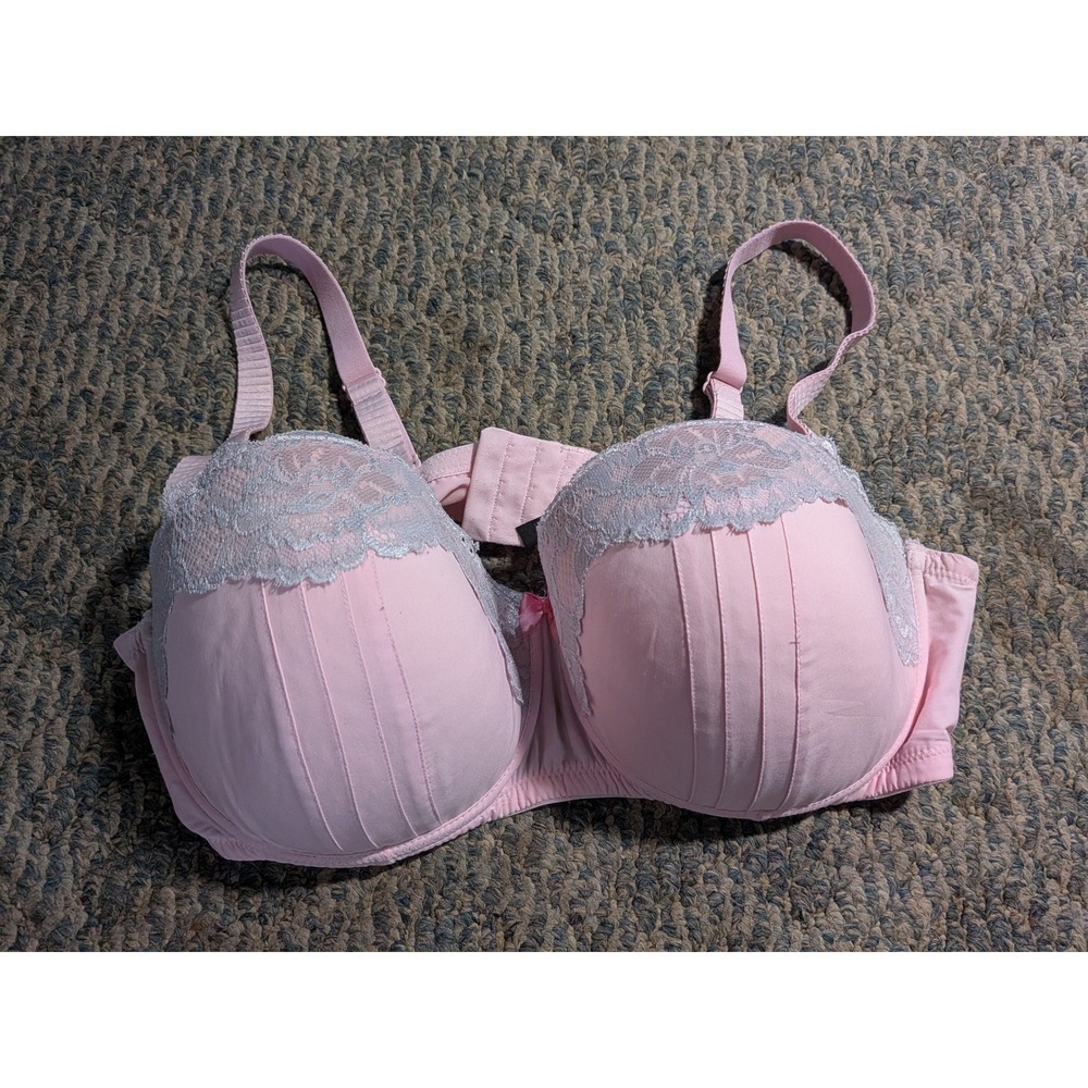 Adore Me Pink Pleated Lace Balconette Underwire Padded Bra Ribbed Straps